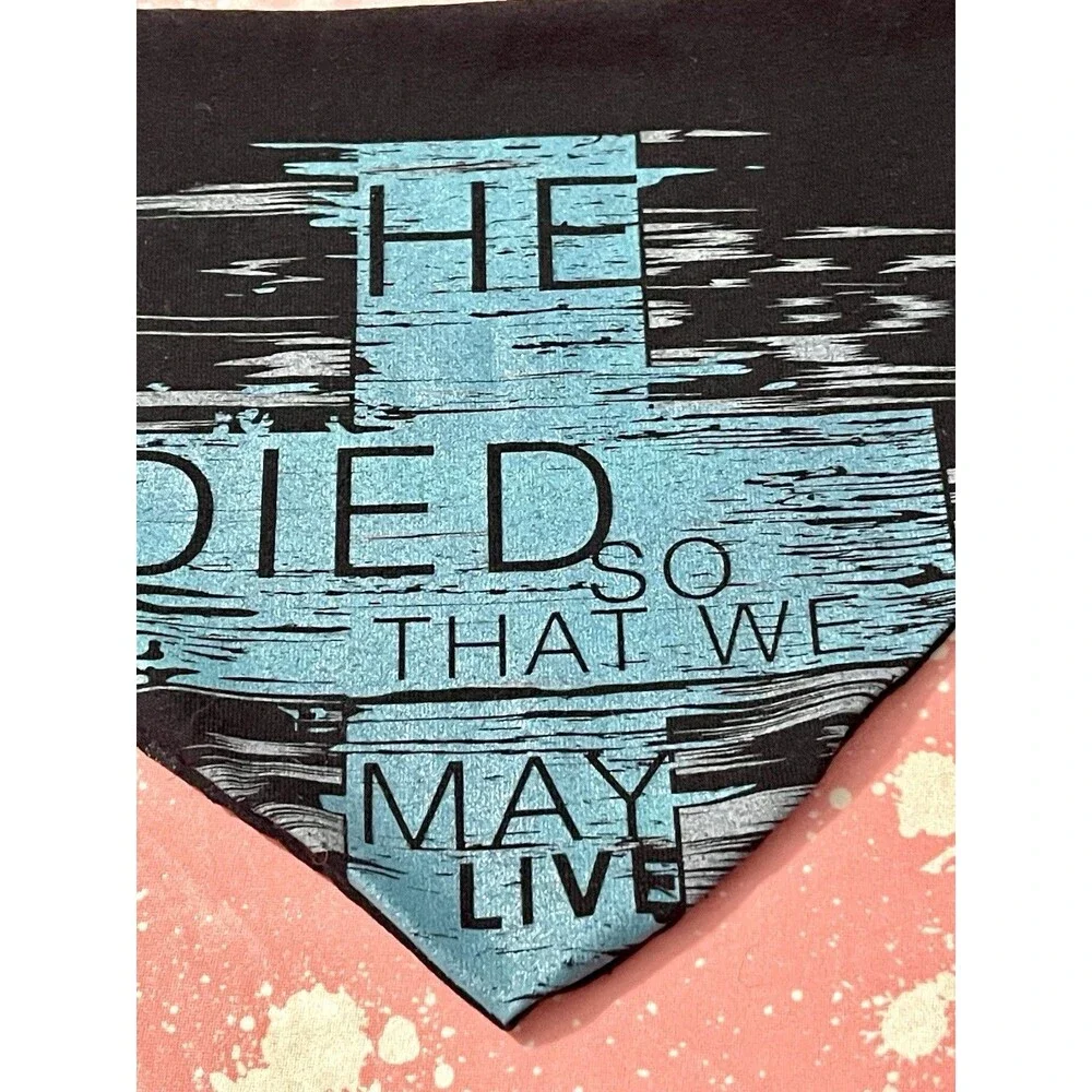Christian Dog Bandana He Died So We Can Live Upcycled Black Teal Sz Med